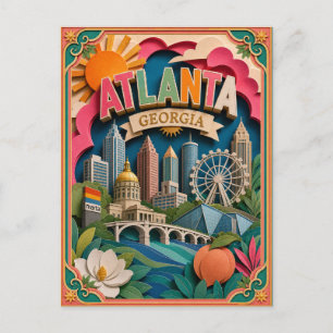 Carte Postale États découpés Atlanta Géorgie Art en papier