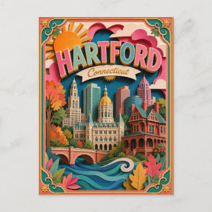 Carte Postale États découpés Hartford Connecticut Art papier