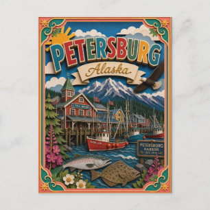 Carte Postale États découpés Petersburg Alaska Art en papier