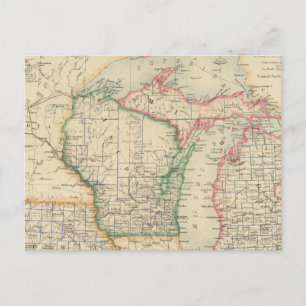 Carte Postale États du Michigan, du Wisconsin et de l'Iowa
