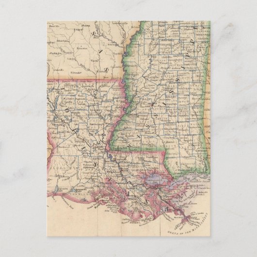 Carte Postale États du Mississippi et de Louisiane (Devant)