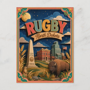 Carte Postale États PopCut Rugby Dakota du Nord Art en Papier