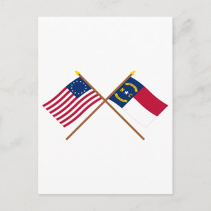 Carte Postale États-Unis 13 étoiles traversés et drapeaux de la