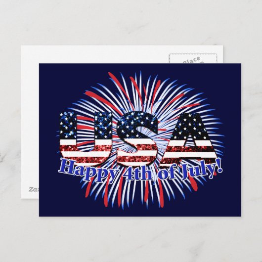 Carte Postale Etats-Unis drapeau texte parties scintillant feux  (Devant / Derrière)