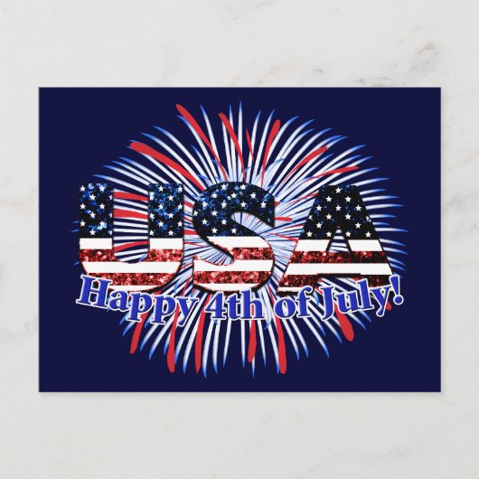 Carte Postale Etats-Unis drapeau texte parties scintillant feux  (Devant)