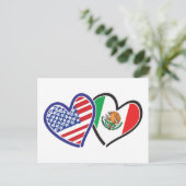 Carte Postale États-Unis Mexique Coeur Flags (Debout devant)