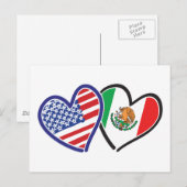 Carte Postale États-Unis Mexique Coeur Flags (Devant / Derrière)