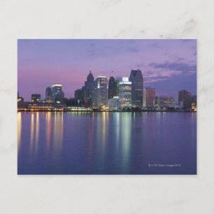 Carte Postale États-Unis, Michigan, skyline de Detroit, nuit