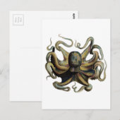 Carte Postale Etching Zoologique Classique - Octopus Grumpy (Devant / Derrière)