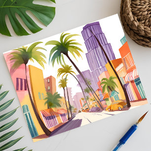 Carte Postale Été à South Beach Aquarelle de rue à Miami
