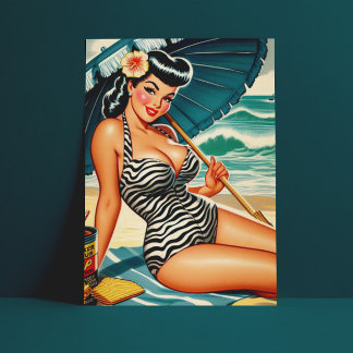 Carte Postale Été Chaud Plage Été Pin-up