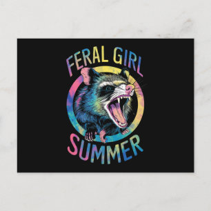 Carte Postale Été de fille sauvage Opossum Tie Dye Raton laveur