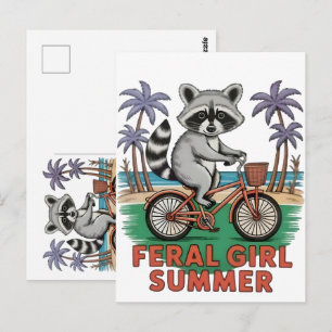 Carte Postale Été de fille sauvage Raton laveur Plage ambiance S
