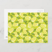 Carte Postale Été Jaune tranches de citron et feuilles sur jaune (Devant / Derrière)