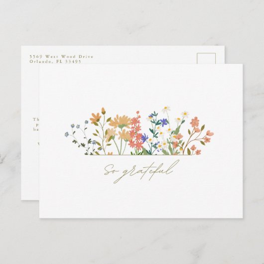 Carte Postale Été Mariage Merci à fleurs larges (Devant / Derrière)