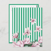 Carte Postale Été, printemps, imprimé magnolia rayé vert (Devant / Derrière)