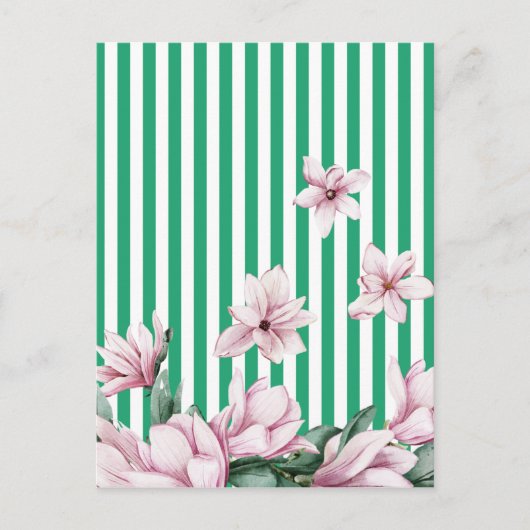 Carte Postale Été, printemps, imprimé magnolia rayé vert (Devant)