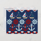 Carte Postale Eté Thème nautique Ancres Bateaux à voile Helms (Devant / Derrière)
