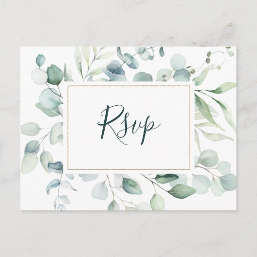 Carte Postale Ethereal Eucalyptus Gold Greenery Wedding RSVP (Devant)
