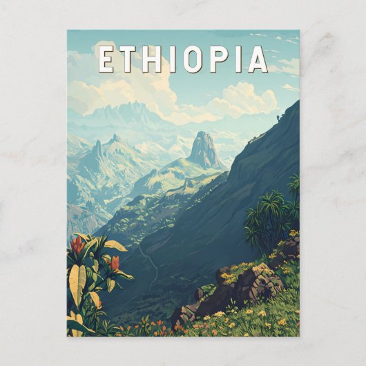 Carte Postale Ethiopie Illustration Voyage Art Vintage (Devant)