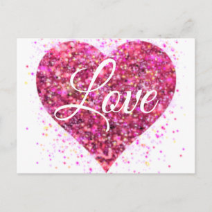 Carte Postale Étincelle rose parties scintillant coeur amour