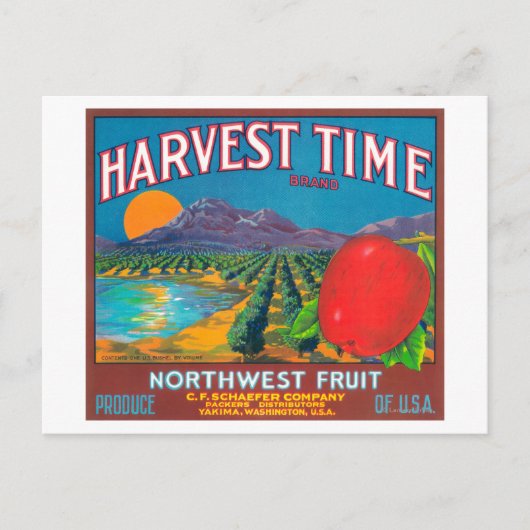 Carte Postale Étiquette Apple temps de récolte - Yakima, WA (Devant)