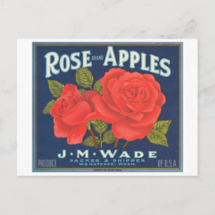 Carte Postale Étiquette Crate Vintage pour pommes de marque rose