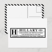 Carte Postale Étiquette d'avertissement Hillary Clinton (Devant / Derrière)