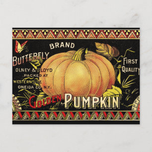 Carte Postale Étiquette de caisse de citrouille dorée vintage :