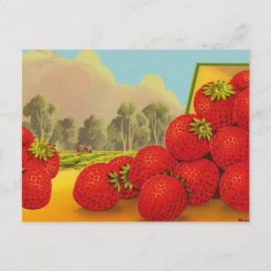 Carte Postale Étiquette de caisse de fraises Art Éditable Vintag