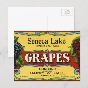 Carte Postale Étiquette de caisse de fruits vintage, raisins du