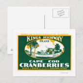Carte Postale Étiquette de canneberge de la marque Kings Highway (Devant / Derrière)