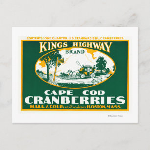 Carte Postale Étiquette de canneberge de la marque Kings Highway