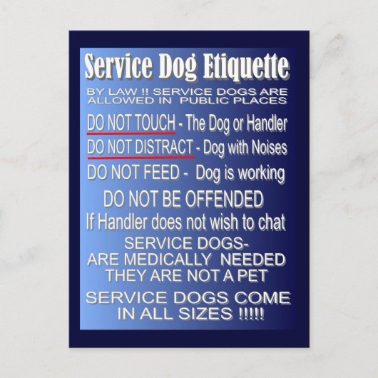 Carte Postale Étiquette de chien de service (Devant)