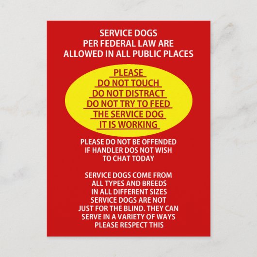 Carte Postale Étiquette de chien de service (Devant)