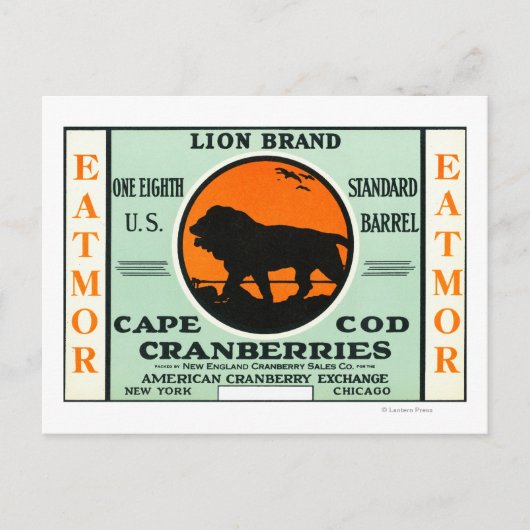 Carte Postale Étiquette de la marque Cape Cod Lion Eatmor Cranbe (Devant)