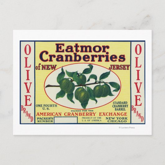 Carte Postale Étiquette de la marque Olive Eatmor Cranberries (Devant)