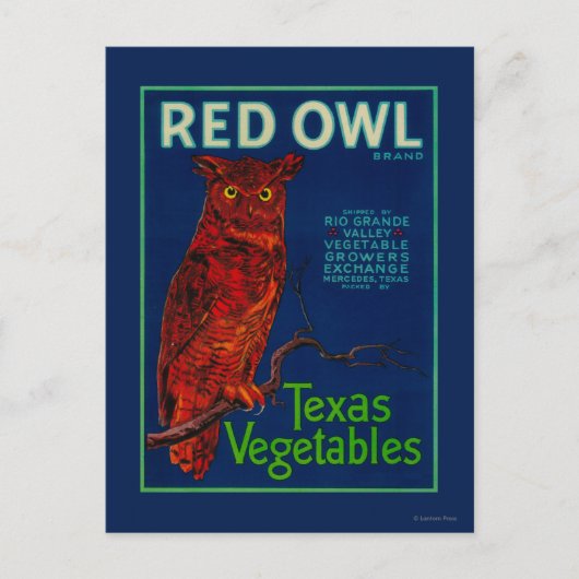 Carte Postale Étiquette de légume Red Owl (Devant)