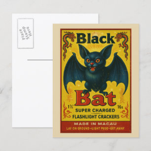Carte Postale Étiquette de pétard chauve-souris noire vintage Ha