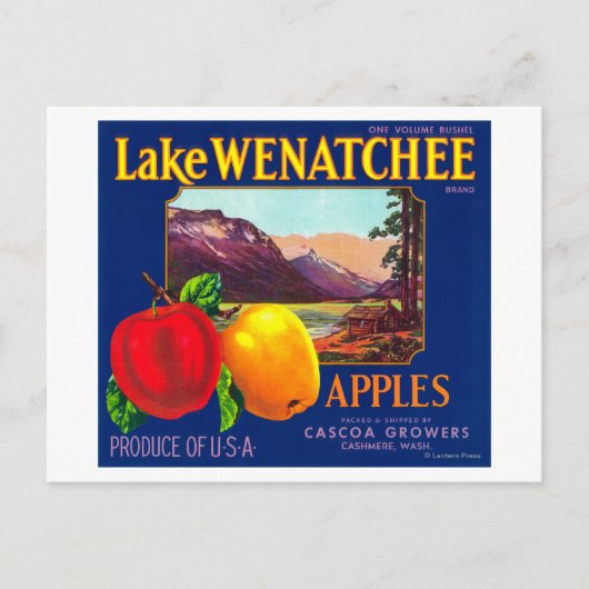 Carte Postale Étiquette de pomme du lac Wenatchee (bleu) - Cashm (Devant)