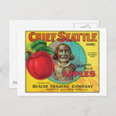 Carte Postale Étiquette de pommes Vintages Chief Seattle (Devant / Derrière)