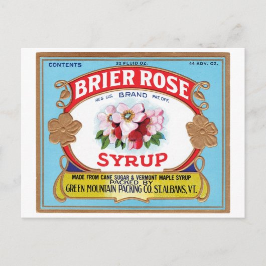 Carte Postale Étiquette de sirop Vintage Rose Brier (Devant)