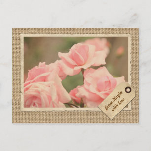 Carte Postale Étiquette de voyage vintage Papier rose