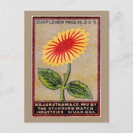 Carte Postale Étiquette vintage de match tournesol (Devant)