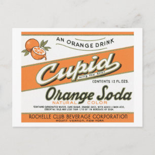 Carte Postale Étiquette vintage de soda orange cupide