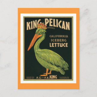 Carte Postale Étiquette Vintage du roi Pélican