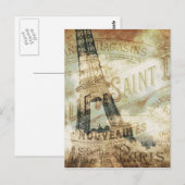 Carte Postale Étiquette vintage et Tour Eiffel (Devant / Derrière)