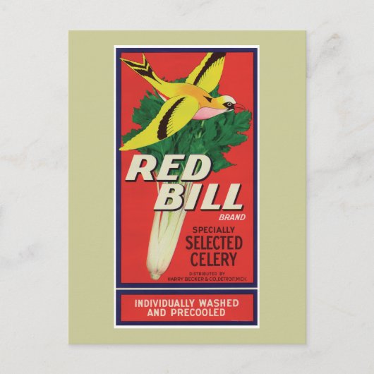 Carte Postale Étiquette vintage Red Bill Celery (Devant)