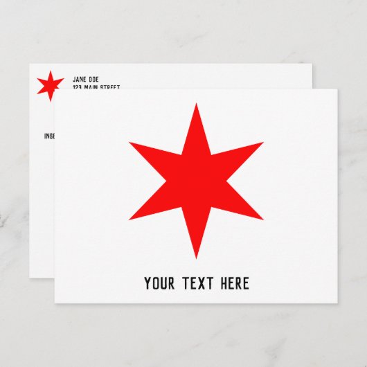 Carte Postale Étoile à 6 points du drapeau de Chicago (Devant / Derrière)