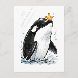 Carte Postale Étoile de mer équilibriste orque jeu Illustration